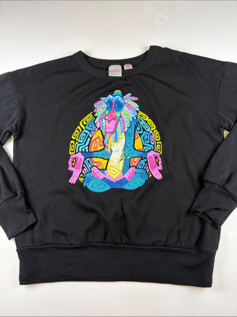 Disney Lion King Rafiki Meditation Psychedelic Sweatshirt Black Womens Size Med